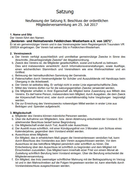 Satzung des Vereins